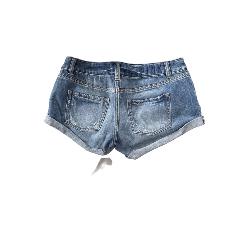 Women's PINK Victoria's Secret Jean Shorts Size 6 Blue Camo Grunge Streetwear - Picture 2 of 3